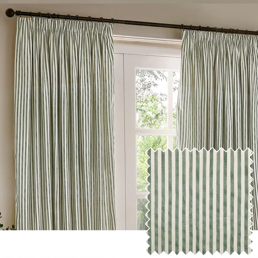 Hebden Striped 100% Cotton Fully Lined Curtains Forest Green