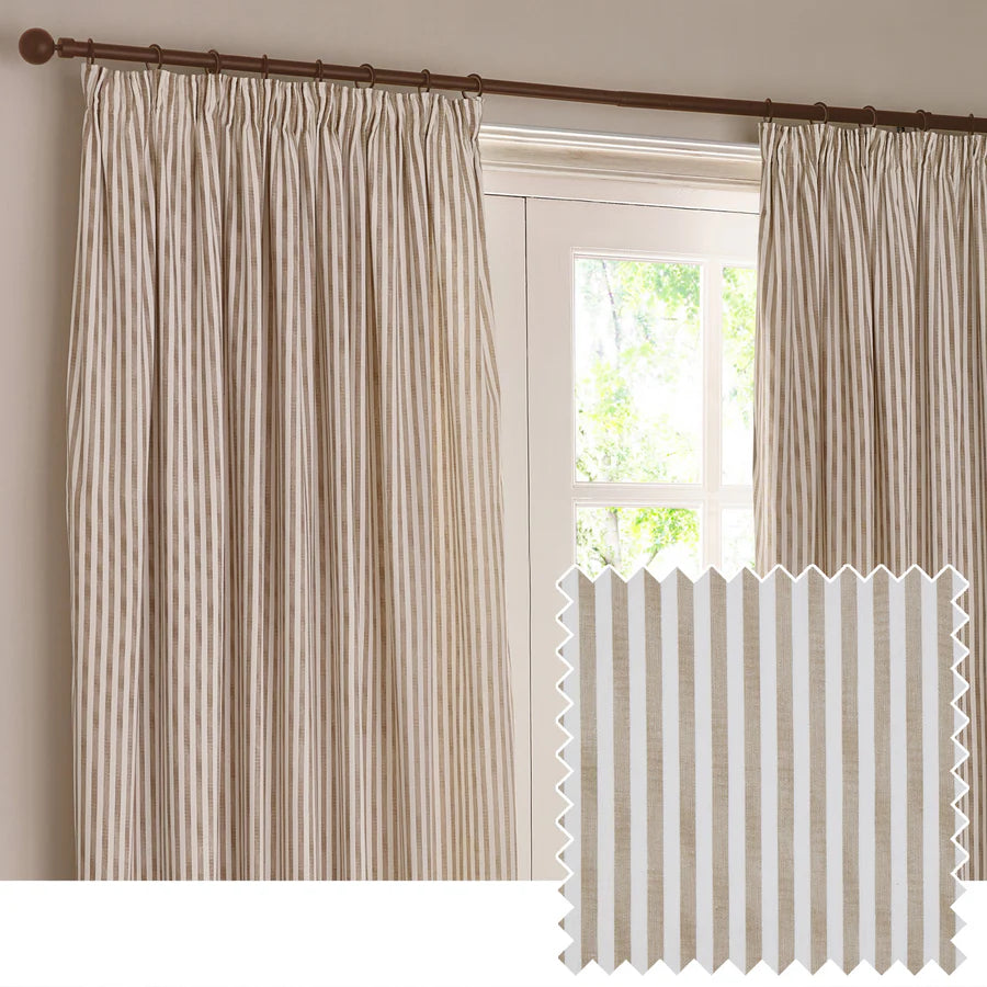 Hebden Striped 100% Cotton Fully Lined Curtains Natural