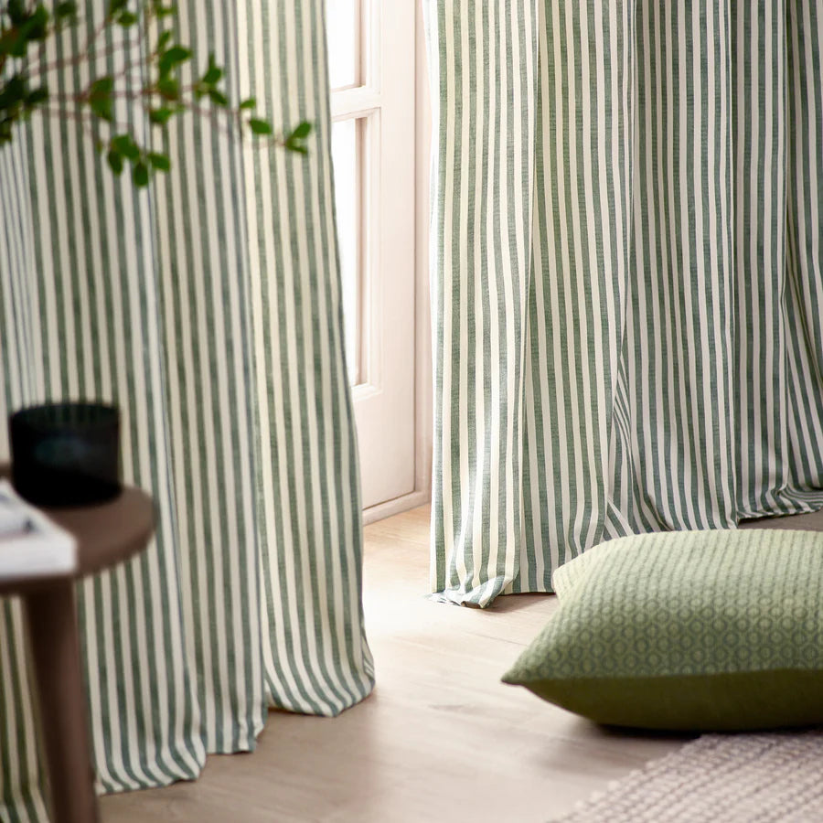 Hebden Striped 100% Cotton Fully Lined Curtains Forest Green