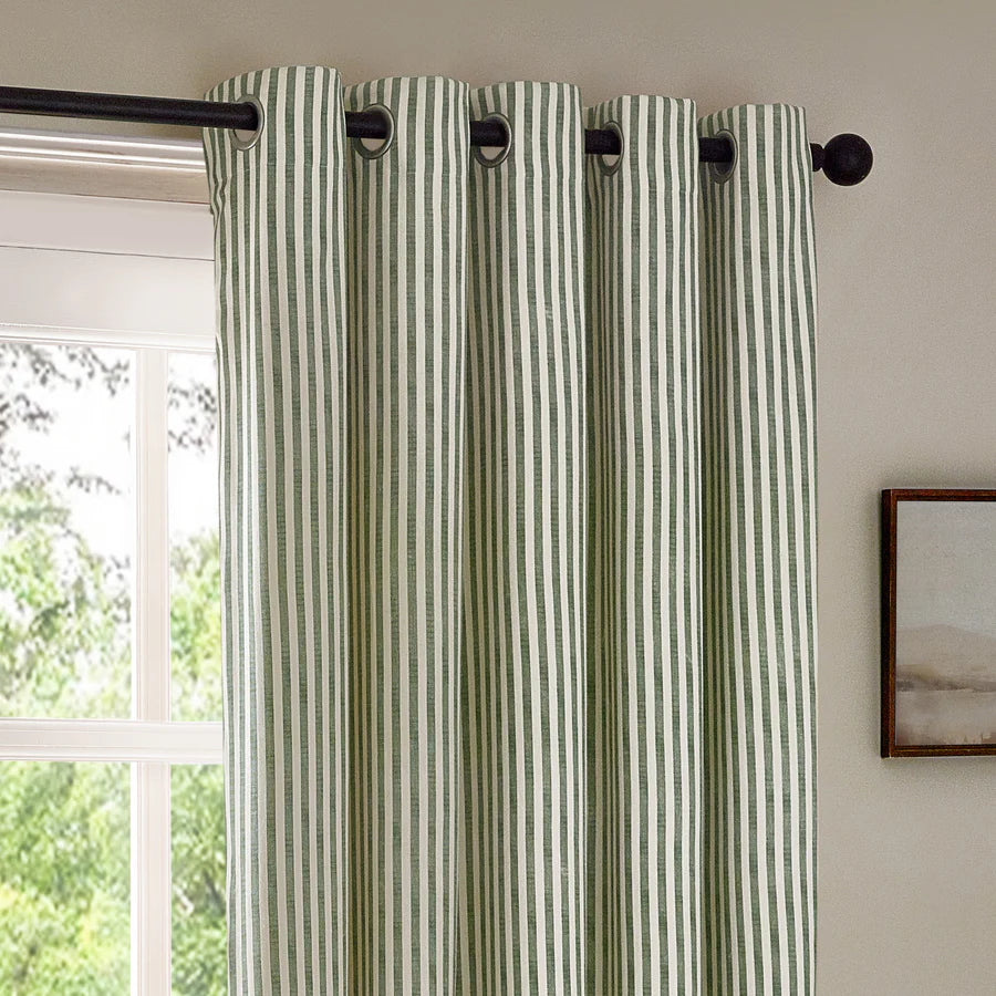 Hebden Striped 100% Cotton Fully Lined Curtains Forest Green