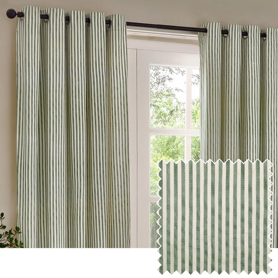 Hebden Striped 100% Cotton Fully Lined Curtains Forest Green