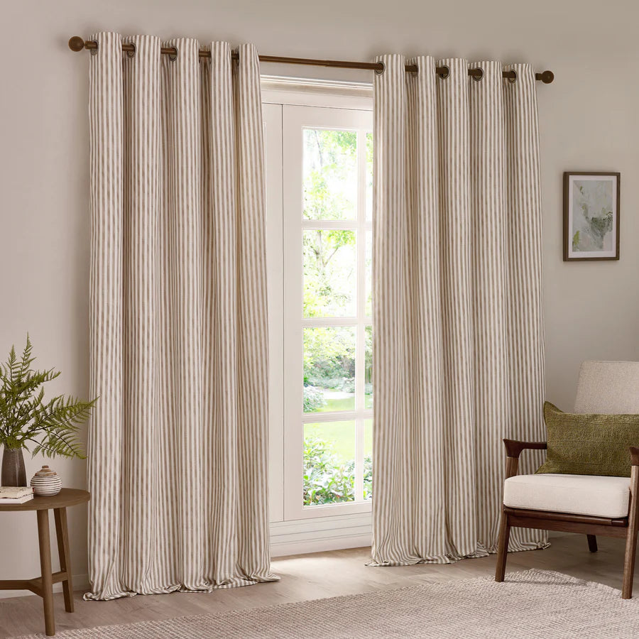 Hebden Striped 100% Cotton Fully Lined Curtains Natural