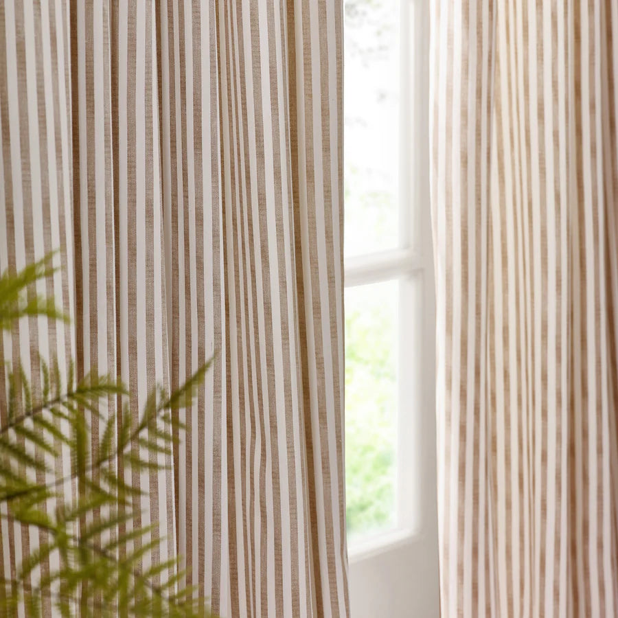 Hebden Striped 100% Cotton Fully Lined Curtains Natural