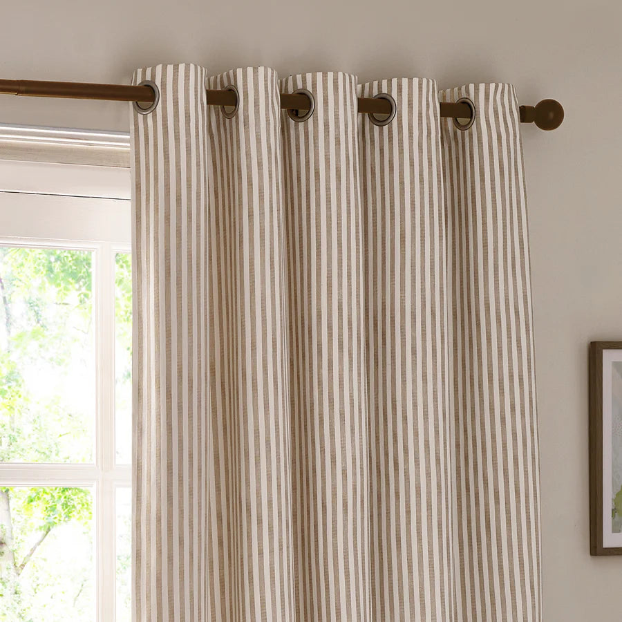 Hebden Striped 100% Cotton Fully Lined Curtains Natural