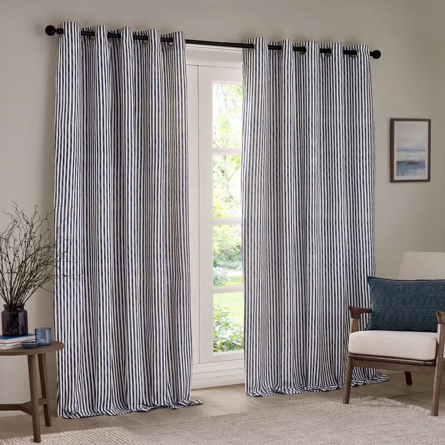 Hebden Striped 100% Cotton Fully Lined Curtains Navy