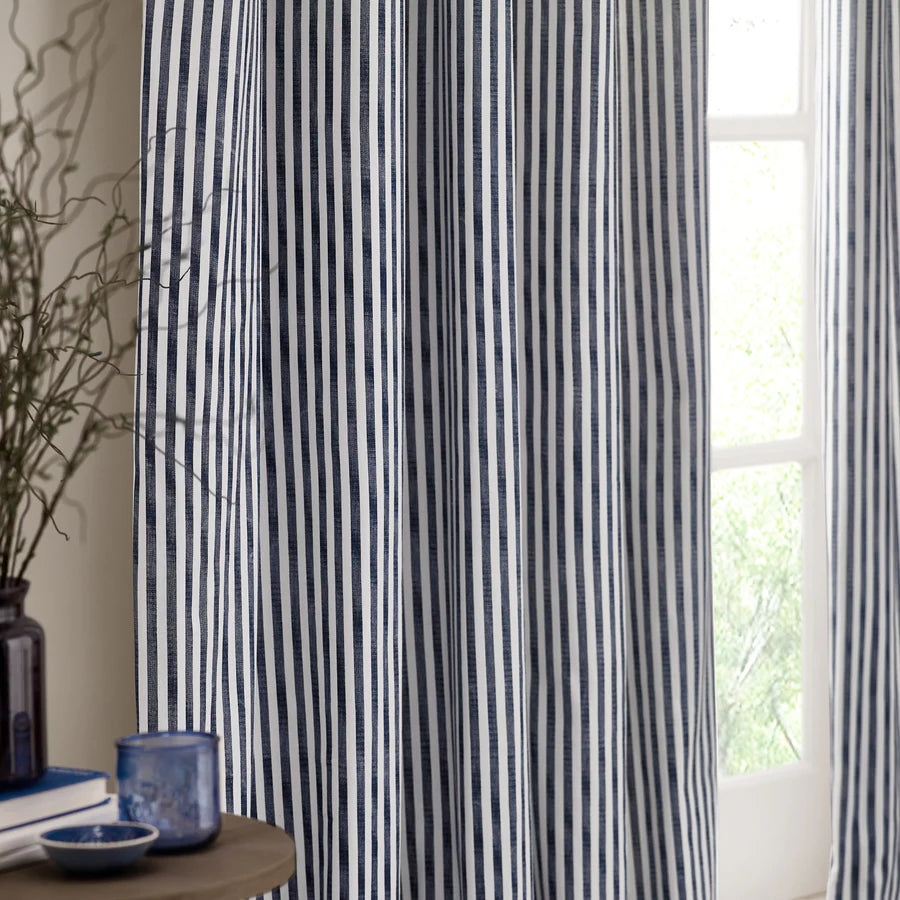 Hebden Striped 100% Cotton Fully Lined Curtains Navy