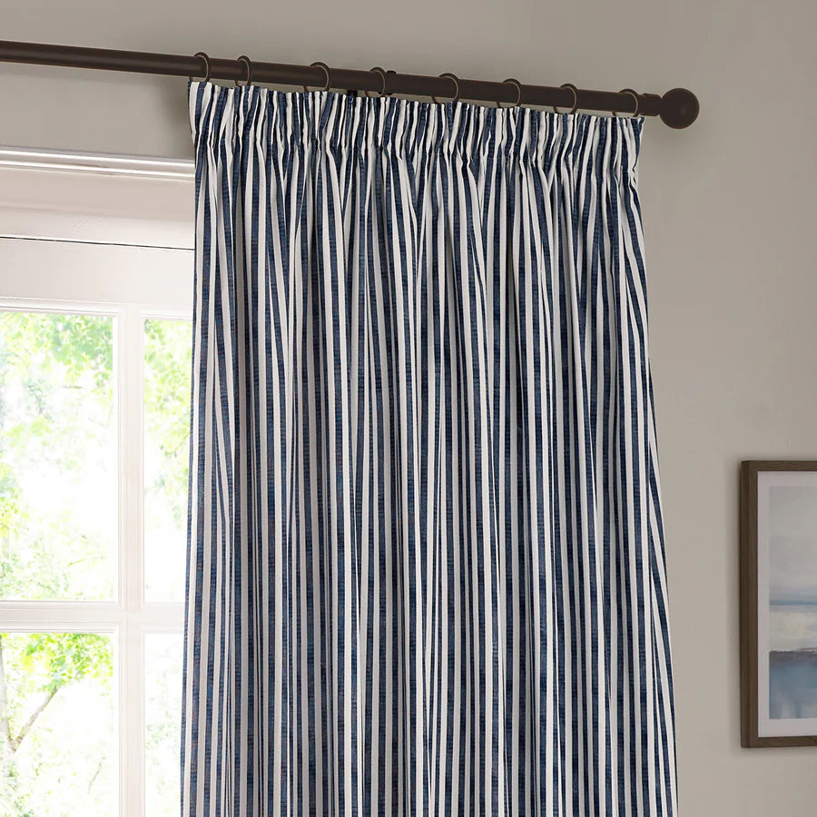 Hebden Striped 100% Cotton Fully Lined Curtains Navy