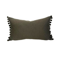 Olive and Natural Pom Pom Lumbar Cushion – Reversible with Green Pom Pom Trim