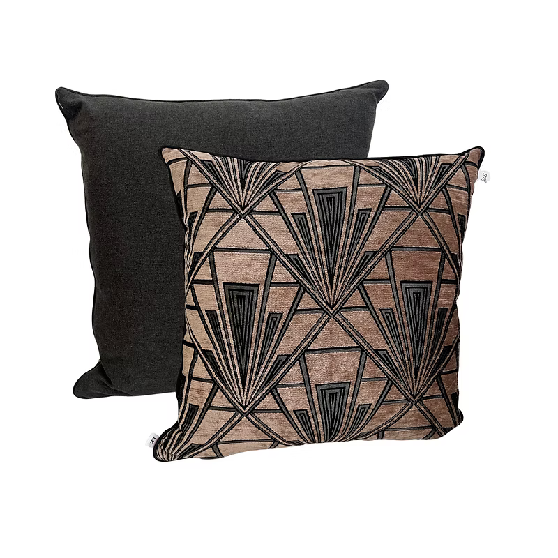 Rose Gold Art Deco Geometric Cushion – Statement Pattern & Plain Black Reverse