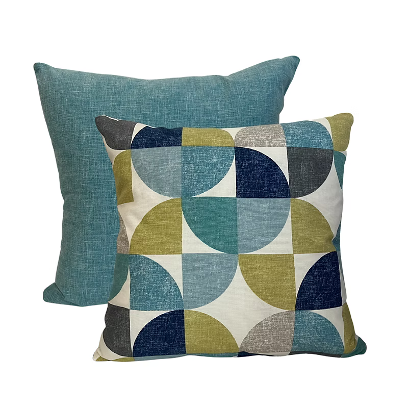 Teal and Olive Geo Retro Cushion