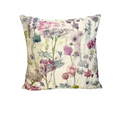 Wildflower Meadow Cushion – Watercolour Floral and Plain Blush Pink Reverse